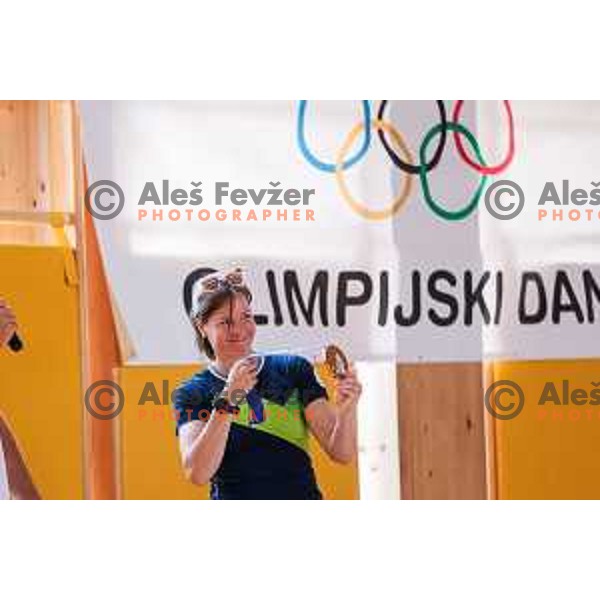 Vesna Fabjan, Olympic bronze medalist in Cross-Country Sprint at Sochi 2014 Olympic Games during Olympic Day at Strazisce primary school in Kranj, Slovenia on June 23, 2025
