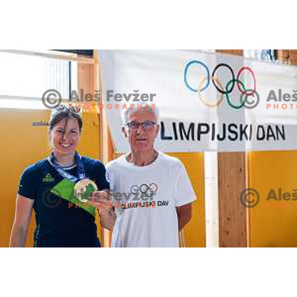 Vesna Fabjan, Olympic bronze medalist in Cross-Country Sprint at Sochi 2014 Olympic Games during Olympic Day at Strazisce primary school in Kranj, Slovenia on June 23, 2025