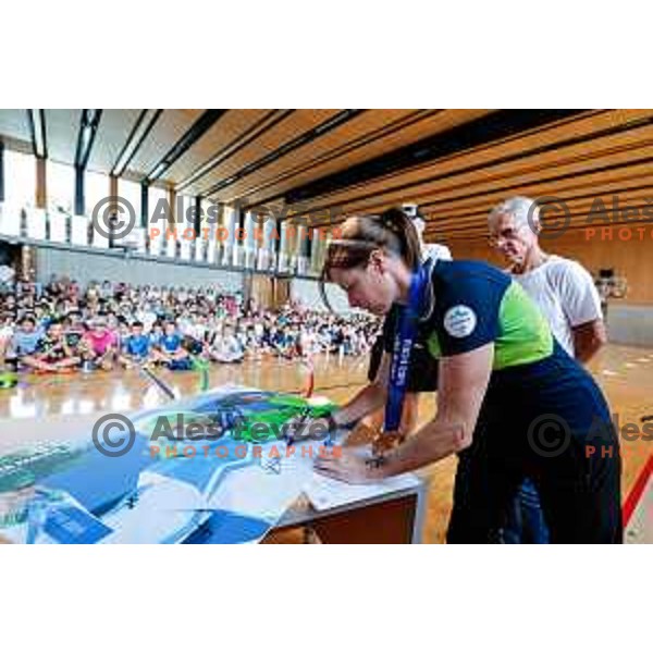 Vesna Fabjan, Olympic bronze medalist in Cross-Country Sprint at Sochi 2014 Olympic Games during Olympic Day at Strazisce primary school in Kranj, Slovenia on June 23, 2025