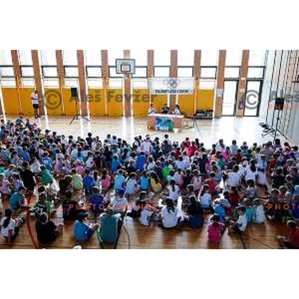Vesna Fabjan, Olympic bronze medalist in Cross-Country Sprint at Sochi 2014 Olympic Games during Olympic Day at Strazisce primary school in Kranj, Slovenia on June 23, 2025