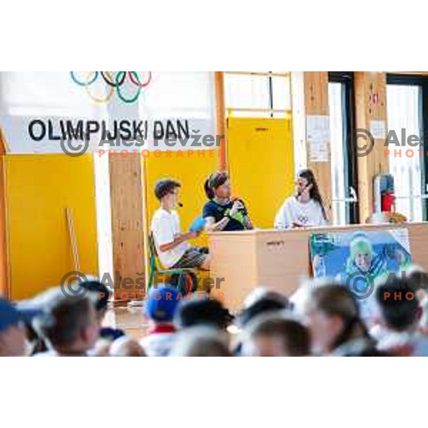 Vesna Fabjan, Olympic bronze medalist in Cross-Country Sprint at Sochi 2014 Olympic Games during Olympic Day at Strazisce primary school in Kranj, Slovenia on June 23, 2025