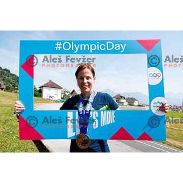 Vesna Fabjan, Olympic bronze medalist in Cross-Country Sprint at Sochi 2014 Olympic Games during Olympic Day at Strazisce primary school in Kranj, Slovenia on June 23, 2025