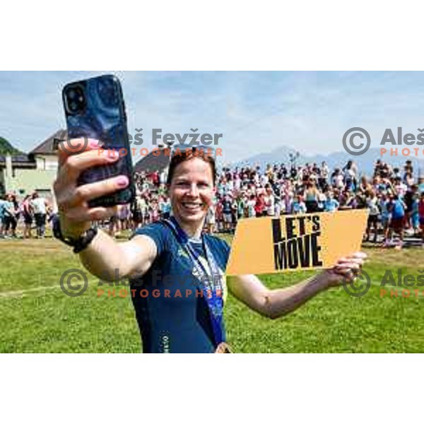 Vesna Fabjan, Olympic bronze medalist in Cross-Country Sprint at Sochi 2014 Olympic Games during Olympic Day at Strazisce primary school in Kranj, Slovenia on June 23, 2025