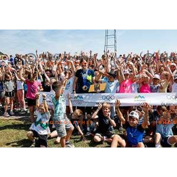Vesna Fabjan, Olympic bronze medalist in Cross-Country Sprint at Sochi 2014 Olympic Games during Olympic Day at Strazisce primary school in Kranj, Slovenia on June 23, 2025
