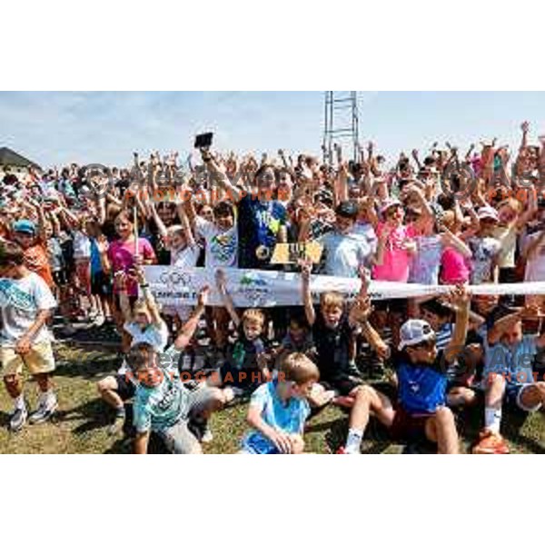 Vesna Fabjan, Olympic bronze medalist in Cross-Country Sprint at Sochi 2014 Olympic Games during Olympic Day at Strazisce primary school in Kranj, Slovenia on June 23, 2025