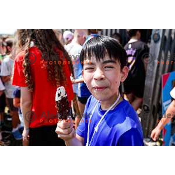 Vesna Fabjan, Olympic bronze medalist in Cross-Country Sprint at Sochi 2014 Olympic Games during Olympic Day at Strazisce primary school in Kranj, Slovenia on June 23, 2025