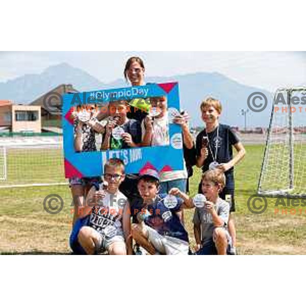 Vesna Fabjan, Olympic bronze medalist in Cross-Country Sprint at Sochi 2014 Olympic Games during Olympic Day at Strazisce primary school in Kranj, Slovenia on June 23, 2025
