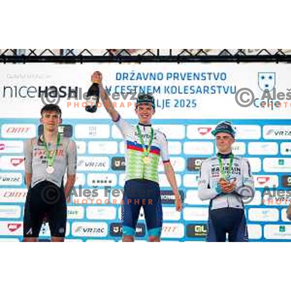 Jaka Marolt, Jakob Omrzel and Matevz Govekar during Slovenian Cycling Championships 2025 in Celje, Slovenia on June 29, 2025.