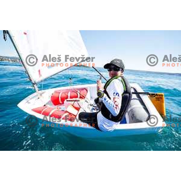 Mihael Zobec during Second day of sailing competition at 2025 Optimist World Championship in Portoroz, Slovenia on June 29, 2025