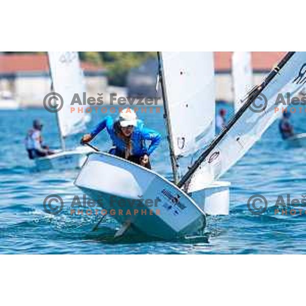 Olha Lubianska (UKR) during hhird day of sailing competition at 2025 Optimist World Championship in Portoroz, Slovenia on June 30, 2025