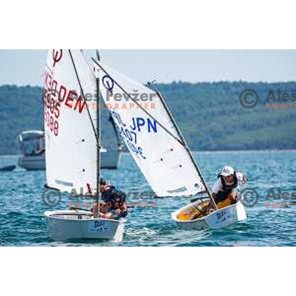 Team race qualifying sailing competition at 2025 Optimist World Championship in Portoroz, Slovenia on July 1, 2025