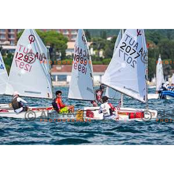 Team race qualifying sailing competition at 2025 Optimist World Championship in Portoroz, Slovenia on July 1, 2025