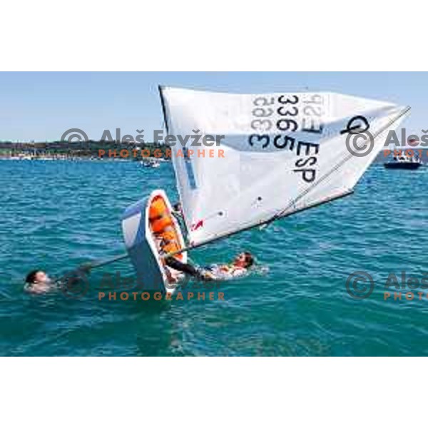 Members of Team Spain and their fans celebrate the victory in the Team Race Final sailing competition at 2025 Optimist World Championship in Portoroz, Slovenia on July 2, 2025