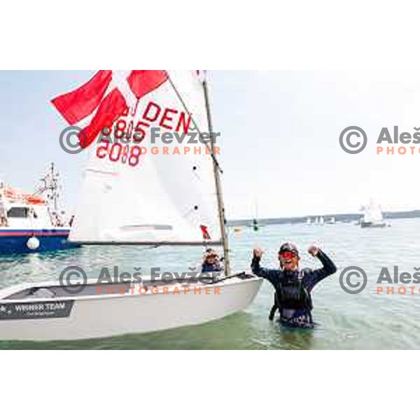 Carl Birgersson (DEN) celebrates bronze medal after Final day of sailing competition at 2025 Optimist World Championship in Portoroz, Slovenia on July 5, 2025