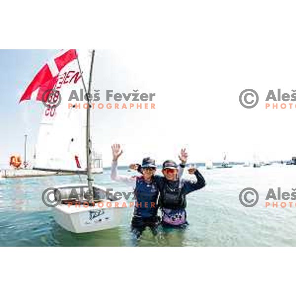 Carl Birgersson (DEN) celebrates bronze medal after Final day of sailing competition at 2025 Optimist World Championship in Portoroz, Slovenia on July 5, 2025