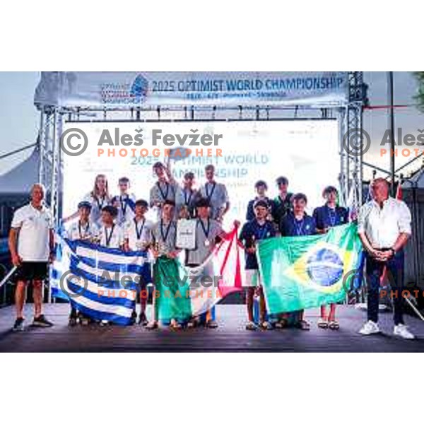 Prize giving ceremony at 2025 Optimist World Championship in Portoroz, Slovenia on July 5, 2025