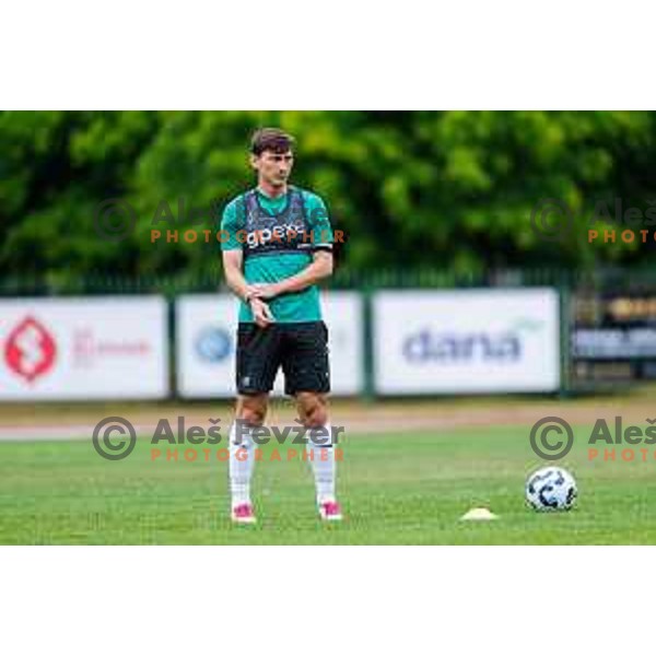 Dimitar Mitrovski of NK Olimpija during practice session before first match of Qualification for UEFA Champions League in Ljubljana, Slovenia on July 7, 2025