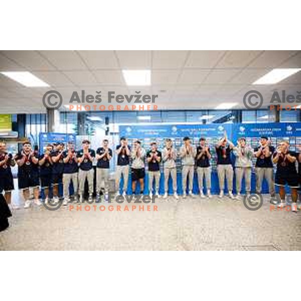 Reception for Slovenia U-19 National Basketball team, World Cup Bronze medalists at Ljubljana Airport Brnik on July 7, 2025 