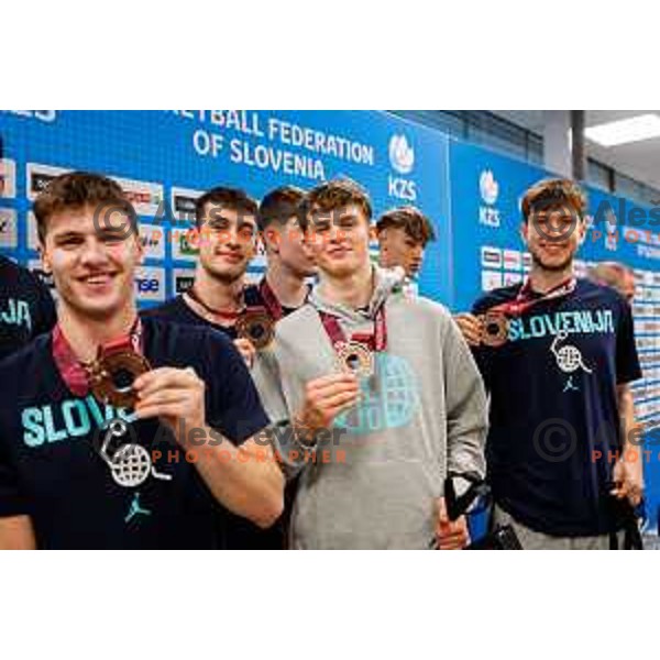 Reception for Slovenia U-19 National Basketball team, World Cup Bronze medalists at Ljubljana Airport Brnik on July 7, 2025 