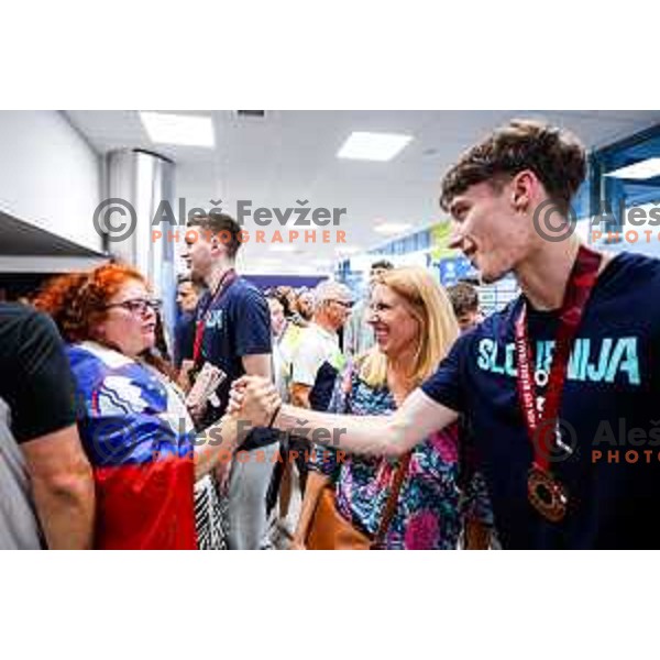 Reception for Slovenia U-19 National Basketball team, World Cup Bronze medalists at Ljubljana Airport Brnik on July 7, 2025 