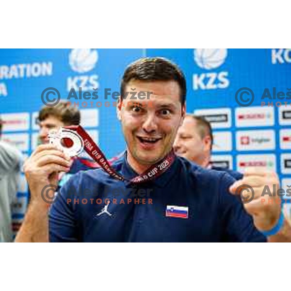 Danijel Radosavljevic, head coach of Slovenia during reception for Slovenia U-19 National Basketball team, World Cup Bronze medalists at Ljubljana Airport Brnik on July 7, 2025