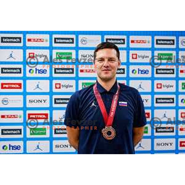 Danijel Radosavljevic, head coach of Slovenia during reception for Slovenia U-19 National Basketball team, World Cup Bronze medalists at Ljubljana Airport Brnik on July 7, 2025