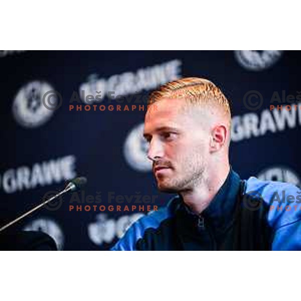 Zan Karnicnik of NK Celje during press conference before start of 2025/2026 football season in Ljubljana, Slovenia on July 7, 2025