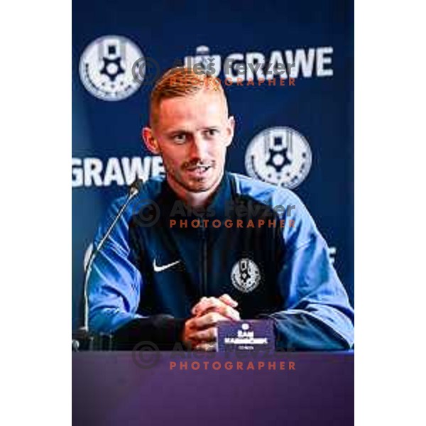 Zan Karnicnik of NK Celje during press conference before start of 2025/2026 football season in Ljubljana, Slovenia on July 7, 2025