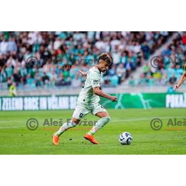 Diogo Pinto of Olimpija scores and celebrates a goal during UEFA Champions League 2025/2026 first qualifying round match between Olimpija Ljubljana and Kairat Almaty in SRC Stozice, Ljubljana, Slovenia on July 8, 2025
