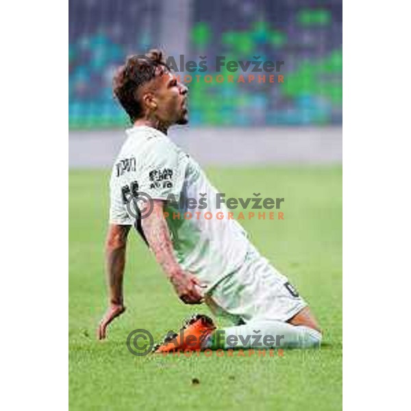 Diogo Pinto celebrates a goal during the UEFA Champions League 2025/2026 first qualifying round match between Olimpija Ljubljana and Kairat Almaty in SRC Stozice, Ljubljana, Slovenia on July 8, 2025. Photo: Filip Barbalic