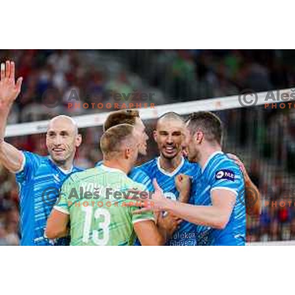 Alen Pajenk of Slovenia in action during Men’s Volleyball Nations League match between Slovenia and Canada in Ljubljana, Slovenia on July 16, 2025