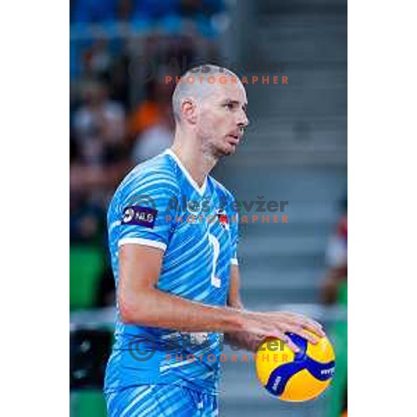 Alen Pajenk of Slovenia in action during Men’s Volleyball Nations League match between Slovenia and Canada in Ljubljana, Slovenia on July 16, 2025