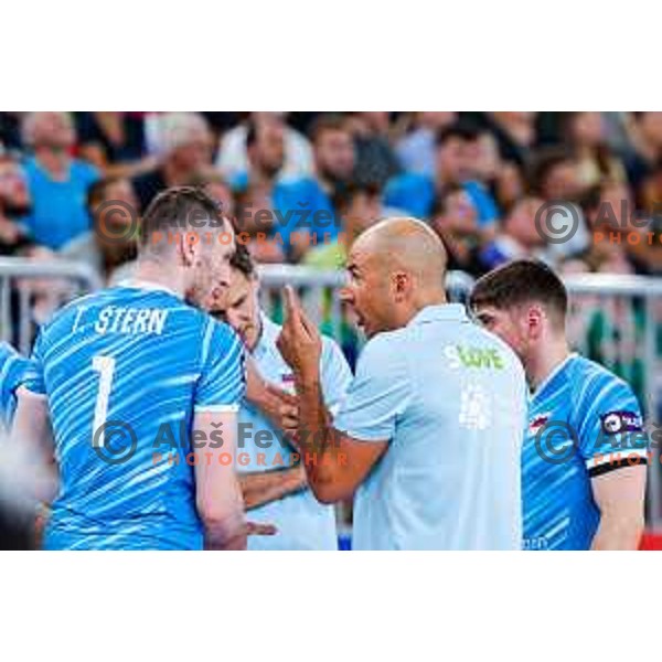 Fabio Soli, head coach of Slovenia in action during Men’s Volleyball Nations League match between Slovenia and Canada in Ljubljana, Slovenia on July 16, 2025