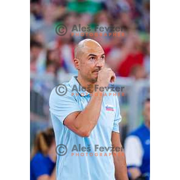 Fabio Soli, head coach of Slovenia in action during Men’s Volleyball Nations League match between Slovenia and Canada in Ljubljana, Slovenia on July 16, 2025