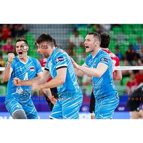 in action during Men’s Volleyball Nations League match between Slovenia and Canada in Ljubljana, Slovenia on July 16, 2025