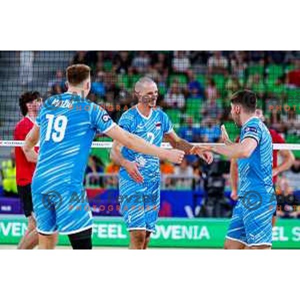 Alen Pajenk of Slovenia in action during Men’s Volleyball Nations League match between Slovenia and Canada in Ljubljana, Slovenia on July 16, 2025
