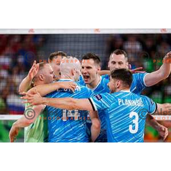 in action during Men’s Volleyball Nations League match between Slovenia and Canada in Ljubljana, Slovenia on July 16, 2025