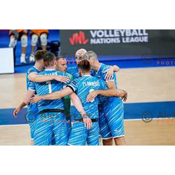 in action during Men’s Volleyball Nations League match between Slovenia and Canada in Ljubljana, Slovenia on July 16, 2025
