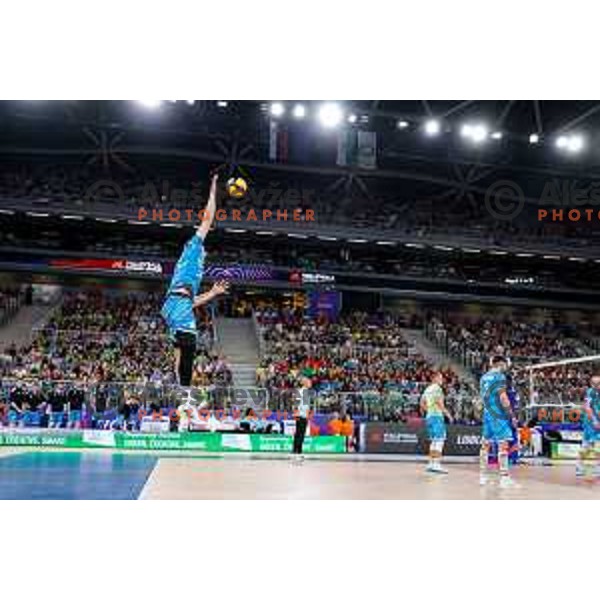 in action during Men’s Volleyball Nations League match between Slovenia and Canada in Ljubljana, Slovenia on July 16, 2025