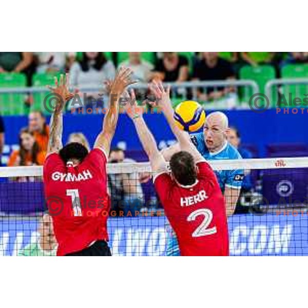 Ziga Stern in action during Men’s Volleyball Nations League match between Slovenia and Canada in Ljubljana, Slovenia on July 16, 2025