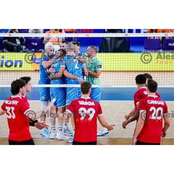 in action during Men’s Volleyball Nations League match between Slovenia and Canada in Ljubljana, Slovenia on July 16, 2025
