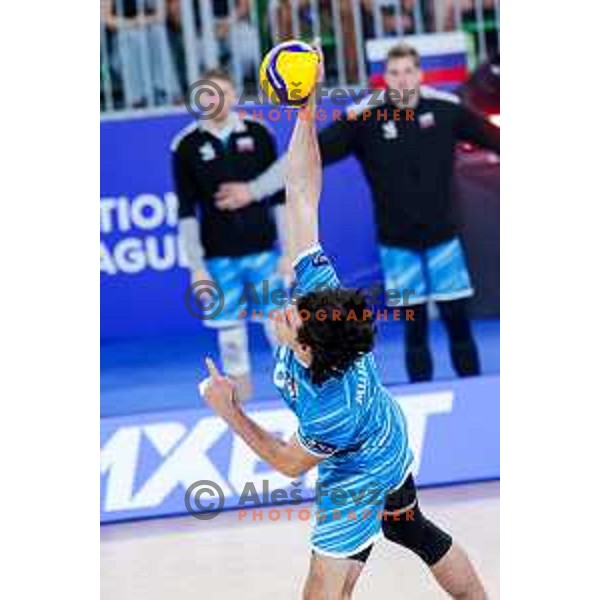 in action during Men’s Volleyball Nations League match between Slovenia and Canada in Ljubljana, Slovenia on July 16, 2025