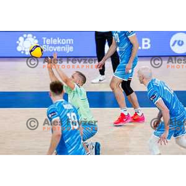 in action during Men’s Volleyball Nations League match between Slovenia and Canada in Ljubljana, Slovenia on July 16, 2025