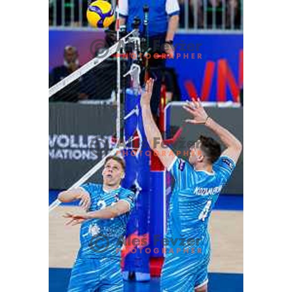 in action during Men’s Volleyball Nations League match between Slovenia and Canada in Ljubljana, Slovenia on July 16, 2025