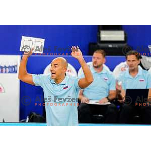 Fabio Soli, head coach of Slovenia in action during Men’s Volleyball Nations League match between Slovenia and Canada in Ljubljana, Slovenia on July 16, 2025