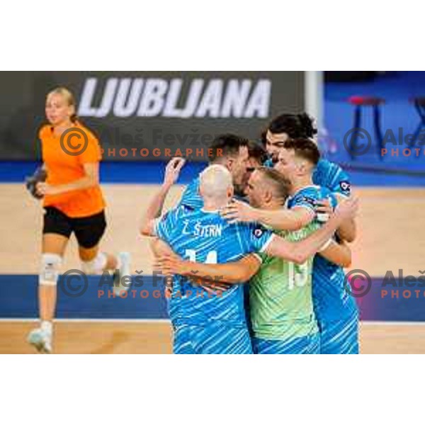 in action during Men’s Volleyball Nations League match between Slovenia and Canada in Ljubljana, Slovenia on July 16, 2025