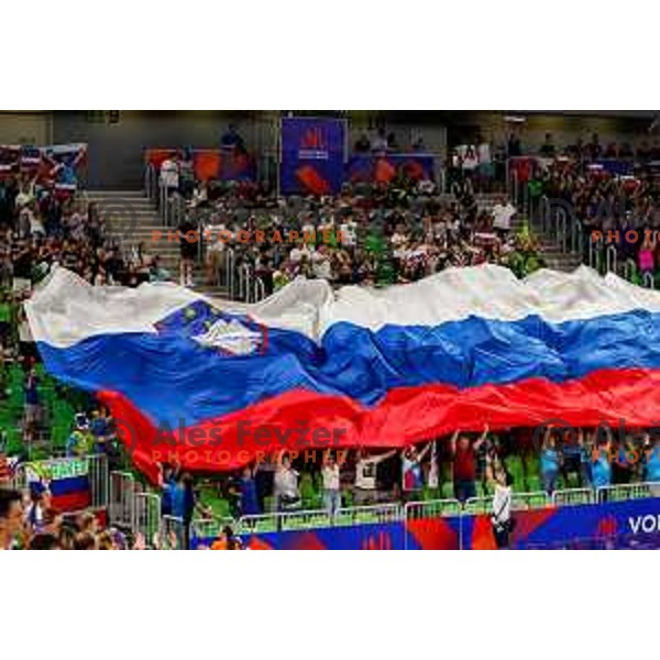 in action during Men’s Volleyball Nations League match between Slovenia and Canada in Ljubljana, Slovenia on July 16, 2025