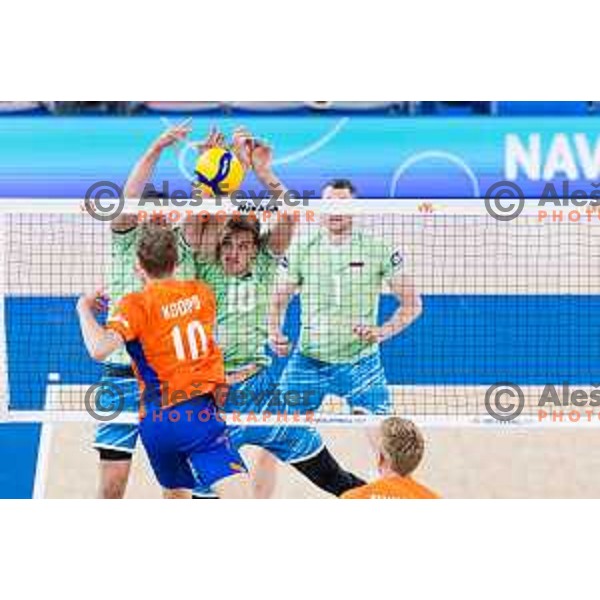Saso Stalekar of Slovenia in action during Men’s Volleyball Nations League match between Slovenia and Canada in Ljubljana, Slovenia on July 17, 2025. Photo Grega Valancic