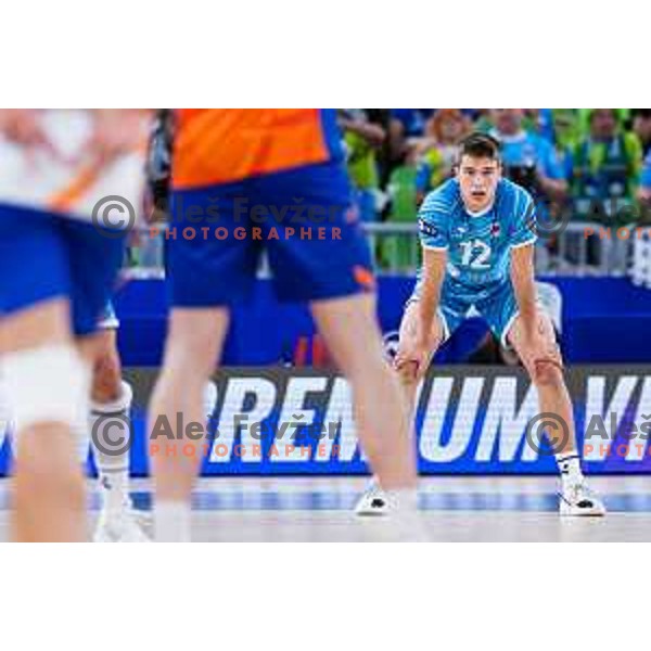 Grega Okroglic of Slovenia in action during Men’s Volleyball Nations League match between Slovenia and Canada in Ljubljana, Slovenia on July 17, 2025. Photo Grega Valancic
