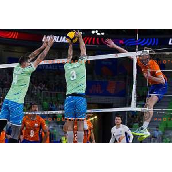 in action during Men’s Volleyball Nations League match between Slovenia and Canada in Ljubljana, Slovenia on July 17, 2025. Photo Grega Valancic